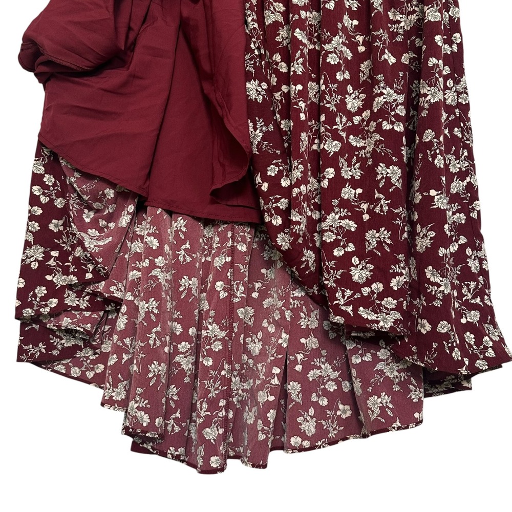 Ivy City Dress Lisbeth Floral Tiered Ruffle High Low Burgundy‎ M Cottagecore - Picture 11 of 15